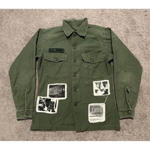 AS65‎ Alessandro Squarzi Vintage Embroidered Gabardine Shirt In Army Green RARE